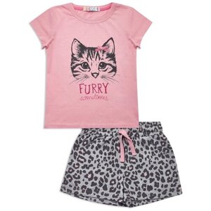 Комплект одежды Me & We, футболка и шорты, повседневный стиль, размер 116, серый, розовый