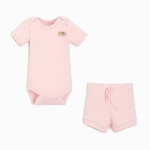 Комплект одежды Minaku для девочек, боди и шорты, повседневный стиль, манжеты, размер 62, розовый