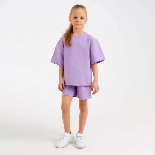 Комплект одежды Minaku, футболка и шорты, повседневный стиль, размер 140, фиолетовый