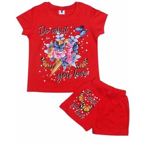 Комплект одежды MUXSI для девочек, шорты и футболка, повседневный стиль, размер 1, красный