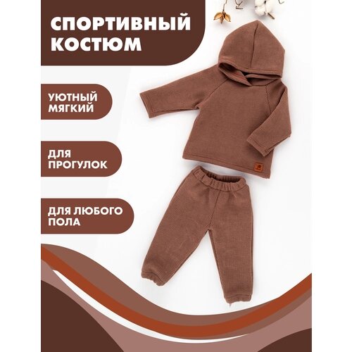 Комплект одежды Снолики детский, брюки и толстовка, повседневный стиль, капюшон, размер 68/74, коричневый