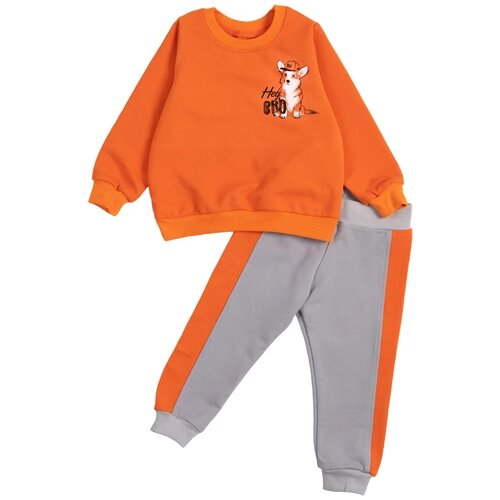 Комплект одежды Совенок Дона для мальчиков, брюки и кофта, повседневный стиль, размер 48-74, оранжевый, серый