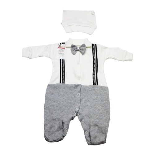 Комплект одежды Стеша для мальчиков, комбинезон и шапка, нарядный стиль, подтяжки, размер 56, серый