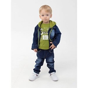 Комплект одежды Titimix Kids для мальчиков, толстовка и пиджак и джинсы, повседневный стиль, размер 80, синий, зеленый