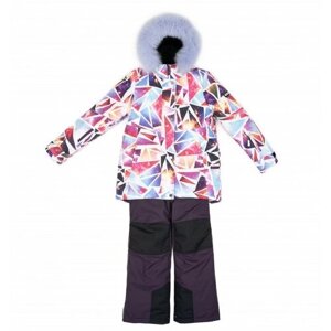 Комплект с полукомбинезоном , зимний, защита от попадания снега, карманы, ветрозащита, капюшон, размер 134, розовый
