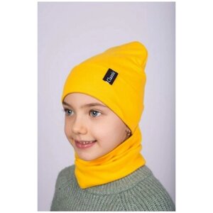 Комплект шапка и снуд для девочки и мальчика, шапка детская бини и снуд, весна и осень, демисезонный из хлопка , размер 50-53, желтый