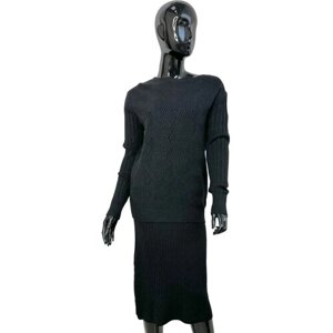 Костюм HAN, джемпер и юбка, повседневный стиль, полуприлегающий силуэт, вязаная, стрейч, размер 46, черный