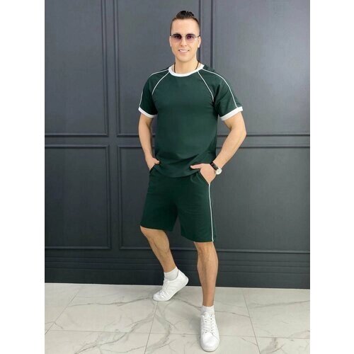Костюм Jools Fashion летний спортивный с шортами для занятия спортом, размер 50, зеленый