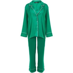 Костюм THEONE by Svetlana Ermak, рубашка и брюки, повседневный стиль, свободный силуэт, манжеты, размер 40-42, зеленый