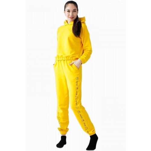 Костюм VERENIKA, свитшот и брюки, трикотажный, капюшон, размер 42, желтый