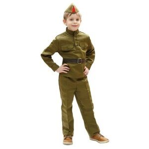 Костюм военного, гимнастёрка, ремень, пилотка, брюки, 5-7 лет, рост 122-134 см
