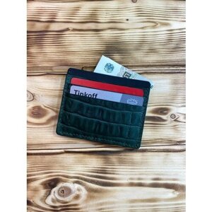 Кредитница C00002, натуральная кожа, 4 кармана для карт, зеленый, черный