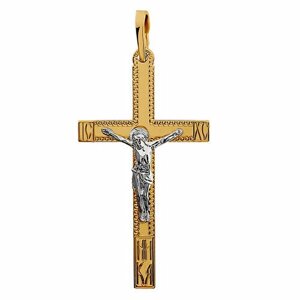 Крестик Золотая подкова, комбинированное золото, 585 проба
