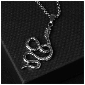 Кулон унисекс "Змея" вьющаяся, цвет чернёное серебро, 60 см
