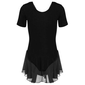 Купальник для хореографии х/б, короткий рукав, юбка-сетка, размер 36, цвет чёрный