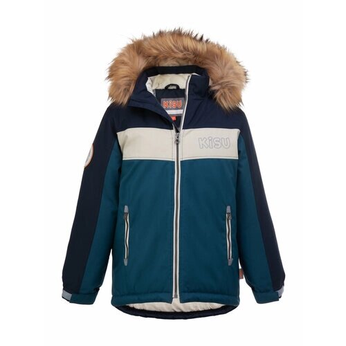 Куртка KISU зимняя, водонепроницаемость, съемный капюшон, подкладка, регулируемые манжеты, мембранная, светоотражающие элементы, размер 140, синий