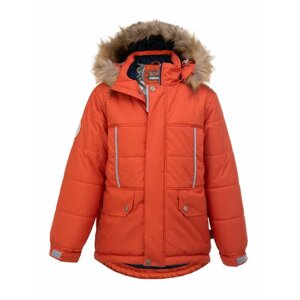 Куртка KISU зимняя, водонепроницаемость, съемный капюшон, съемная подкладка, ветрозащита, мембрана, светоотражающие элементы, стеганая, манжеты, размер 110, оранжевый