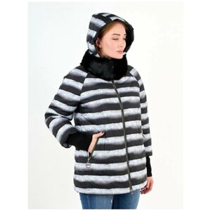 Куртка Riches зимняя, средней длины, силуэт прямой, ветрозащитная, утепленная, съемный капюшон, размер 68, черный, белый