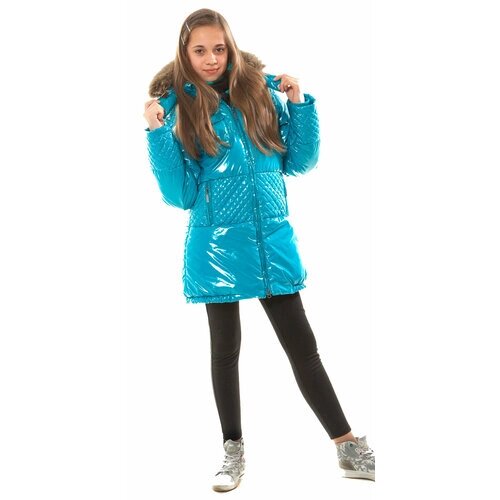 Куртка Velfi зимняя, средней длины, размер 128, бирюзовый