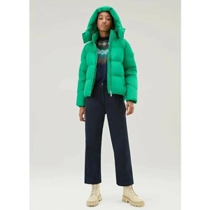 Куртка Woolrich, средней длины, силуэт прямой, капюшон, карманы, размер S, зеленый