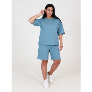 Легкий летний женский спортивный костюм шорты и футболка (синий / 56)