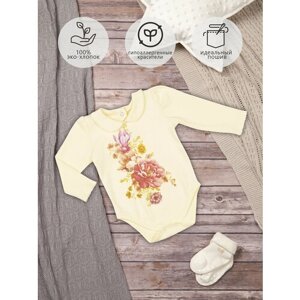 LITTLE WORLD OF ALENA Боди; слип; поддева с длинным рукавом для новорожденной девочки "Цветы" для сна и прогулок в каляске Little world of Alena, размер 74-80
