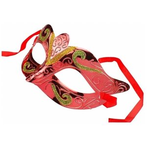 Маска карнавальная венецианская с блестками 74 х 156 мм красная / Маска маскарадная на праздник 1 шт.