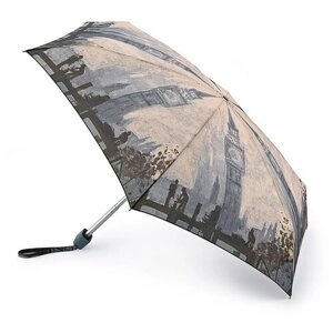 Мини-зонт FULTON, механика, 5 сложений, купол 85 см., 6 спиц, система «антиветер», чехол в комплекте, для женщин, серый, мультиколор