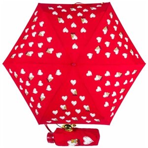 Мини-зонт MOSCHINO, механика, 4 сложения, купол 90 см., 6 спиц, чехол в комплекте, для женщин, красный