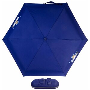 Мини-зонт MOSCHINO, механика, 4 сложения, купол 92 см., 6 спиц, чехол в комплекте, для женщин, синий