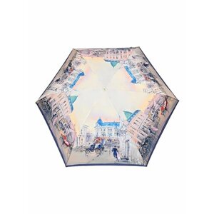 Мини-зонт ZEST, механика, 5 сложений, купол 92 см., 6 спиц, для женщин, голубой, бежевый
