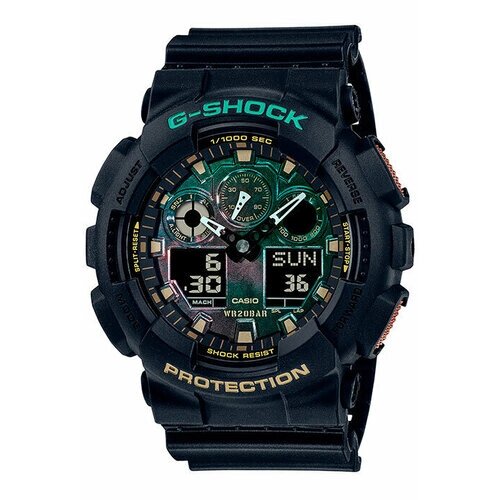 Наручные часы CASIO Часы мужские Casio G-Shock GA-100RC-1A, черный, зеленый