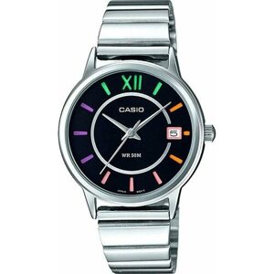 Наручные часы CASIO Collection Women Женские наручные часы Casio Collection LTP-E134D-1B, водонепроницаемые, дата, серебряный, черный, оригинал, серебряный, черный