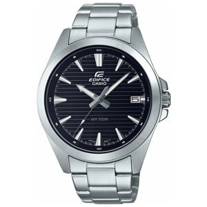 Наручные часы CASIO Edifice Часы японские наручные мужские кварцевые на браслете Casio EFV-140D-1AVUEF, серебряный, черный