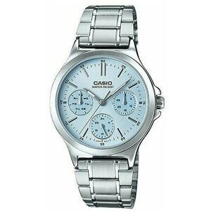 Наручные часы CASIO Женские наручные часы Casio LTP-V300D-2A на металлическом браслете с дополнительным циферблатами, голубой, синий