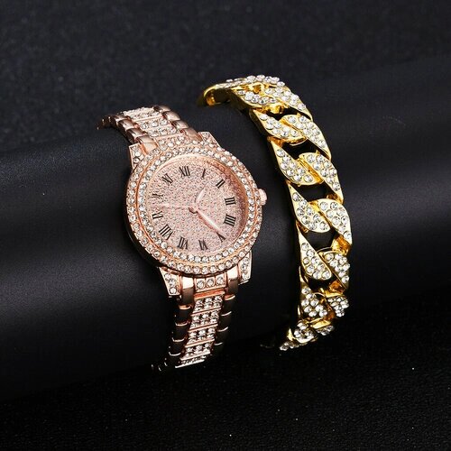 Наручные часы Часы женские с браслетом , часы наручные, со стразами, золотой, розовый