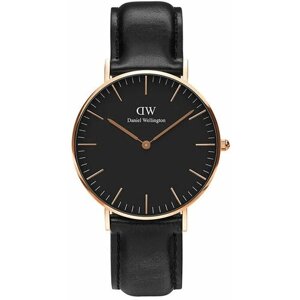 Наручные часы Daniel Wellington Шведские кварцевые женские часы Daniel Wellington DW00100139 с гарантией, золотой, черный