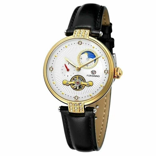 Наручные часы Forsining 2023 Forsining часы женские с кожаным ремнем, черный, белый