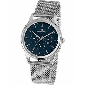 Наручные часы JACQUES LEMANS Кварцевые мужские часы-хронограф Jacques Lemans Retro Classic 1-2061H с гарантией, синий, серебряный