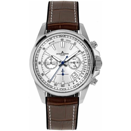 Наручные часы JACQUES LEMANS Мужские водонепроницаемые часы-хронограф Jacques Lemans Sport 1-2117B с гарантией, серебряный, коричневый