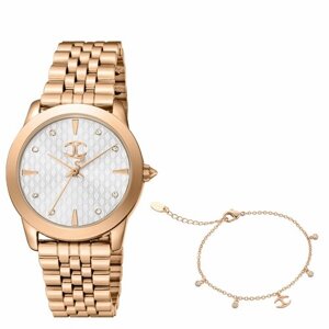 Наручные часы Just Cavalli Часы наручные женские Just Cavalli JC1L211M0275_SET, Кварцевые 34 мм+браслет, серебряный, розовый