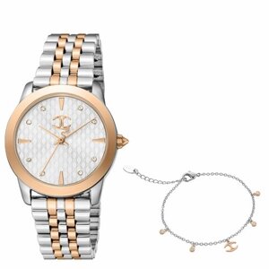 Наручные часы Just Cavalli Часы наручные женские Just Cavalli JC1L211M0305_SET, Кварцевые 34 мм+браслет, золотой, розовый