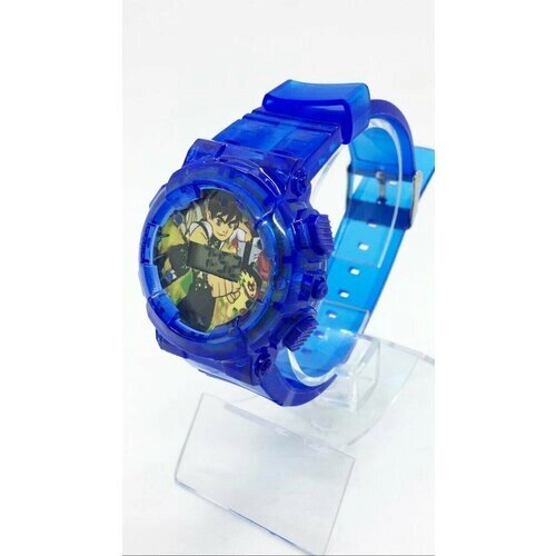Наручные часы корпус пластик, ремешок резина, бесшумный механизм, синий