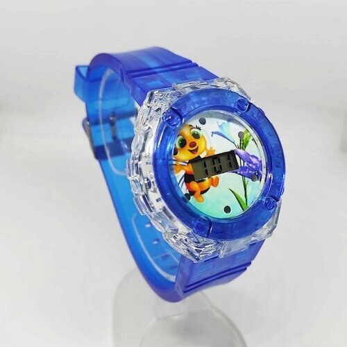 Наручные часы кварцевые, корпус пластик, ремешок резина, бесшумный механизм, голубой
