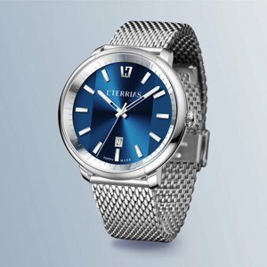 Наручные часы L'TERRIAS Наручные кварцевые часы L’TERRIAS стальной корпус на браслете "Stern", синий, серебряный