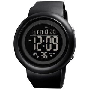 Наручные часы SKMEI Часы наручные мужские электронные спортивные водонепроницаемые SKMEI 1786 черные круглые с секундомером и будильником, черный