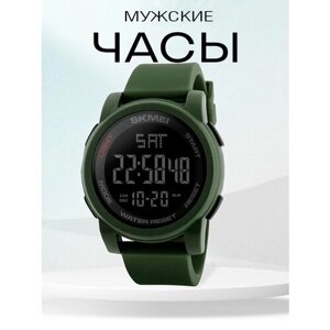 Наручные часы SKMEI Часы наручные мужские спортивные электронные SKMEI 1257 круглые, водонепроницаемые, с секундомером и будильником, цвет army green, хаки