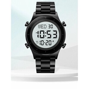Наручные часы SKMEI мужские электронные классические с секундомером и будильником, круглые, черные, черный