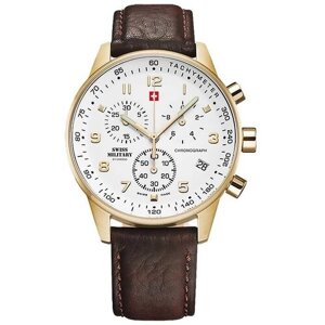 Наручные часы SWISS MILITARY BY CHRONO Мужские швейцарские часы-хронограф Swiss Military by Chrono SM34012.07 с гарантией, золотой, коричневый