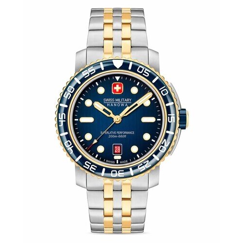 Наручные часы Swiss Military Hanowa Мужские часы Swiss Military Hanowa Black Marlin SMWGH0001760 с гарантией, синий, золотой